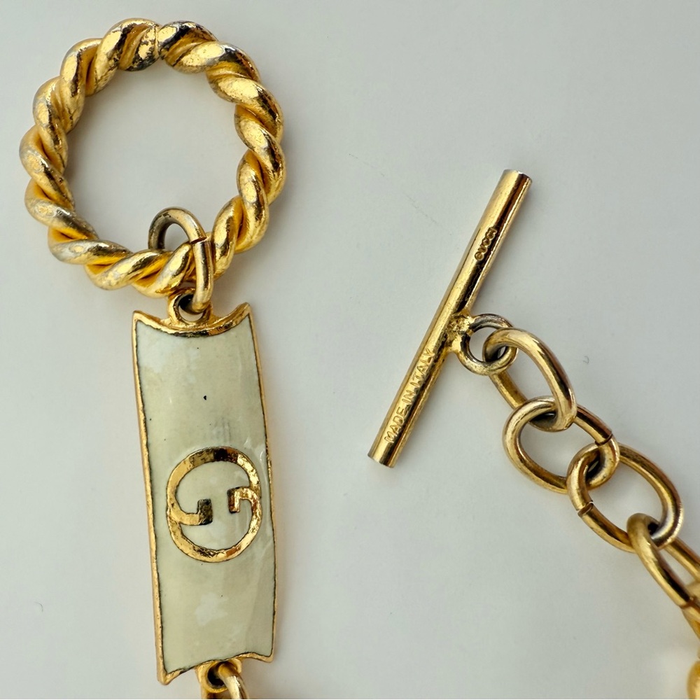 Vintage 1970s Gucci White Enamel Gold Chain Belt Necklace Italy 36” - Picture 3 of 6